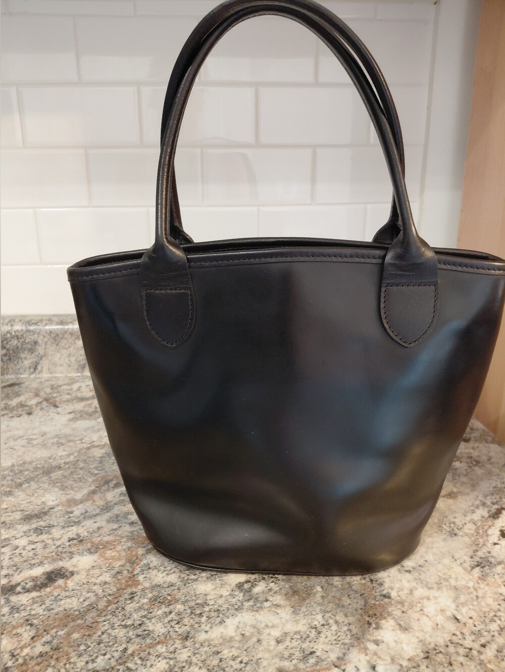 Vintage Longchamp Le Pliage Cuir Leather Black Mini Leather Tote Bag